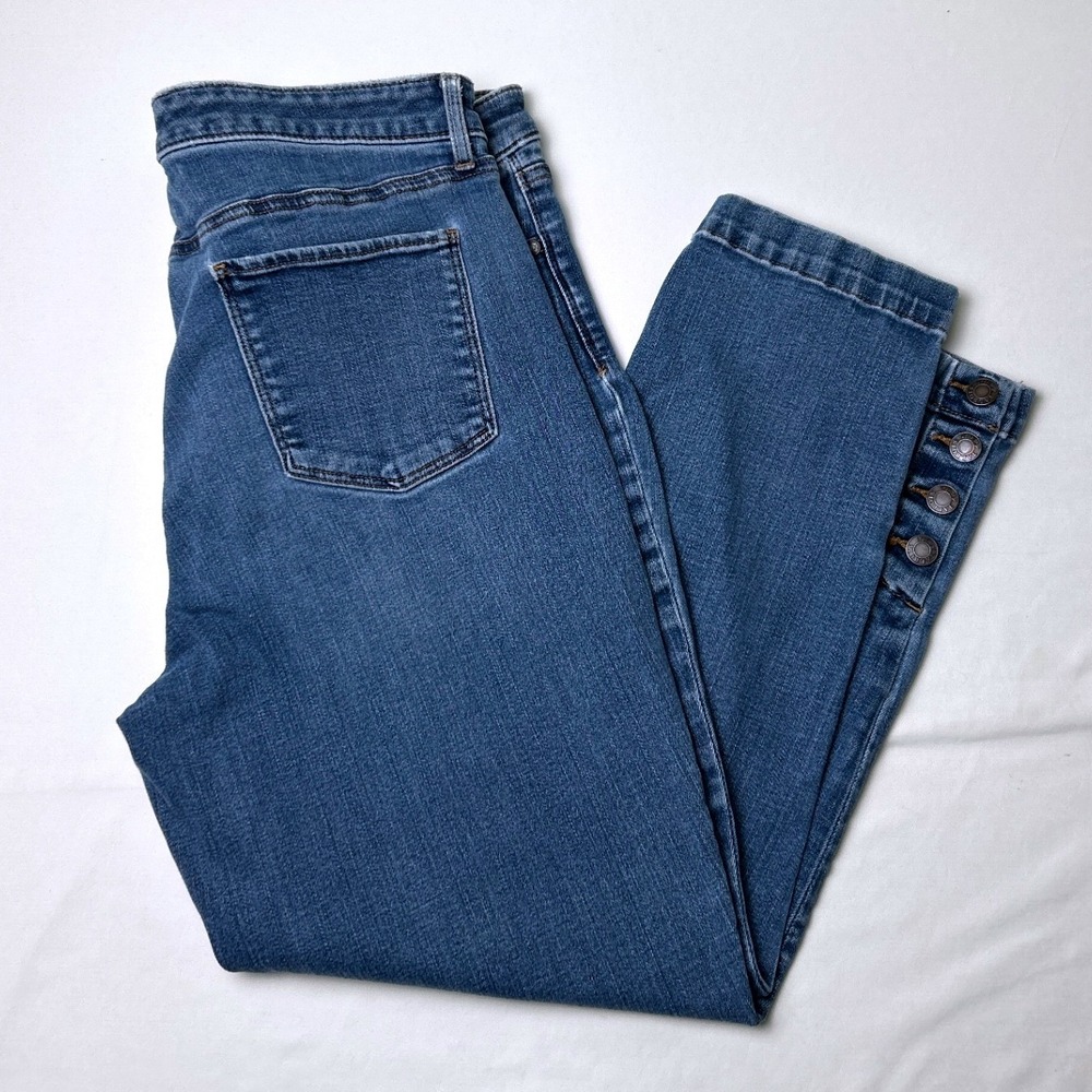 Talbots Women Flawless Five-Pocket Button Cuff Straight Jeans Size 14 Ankle Blue